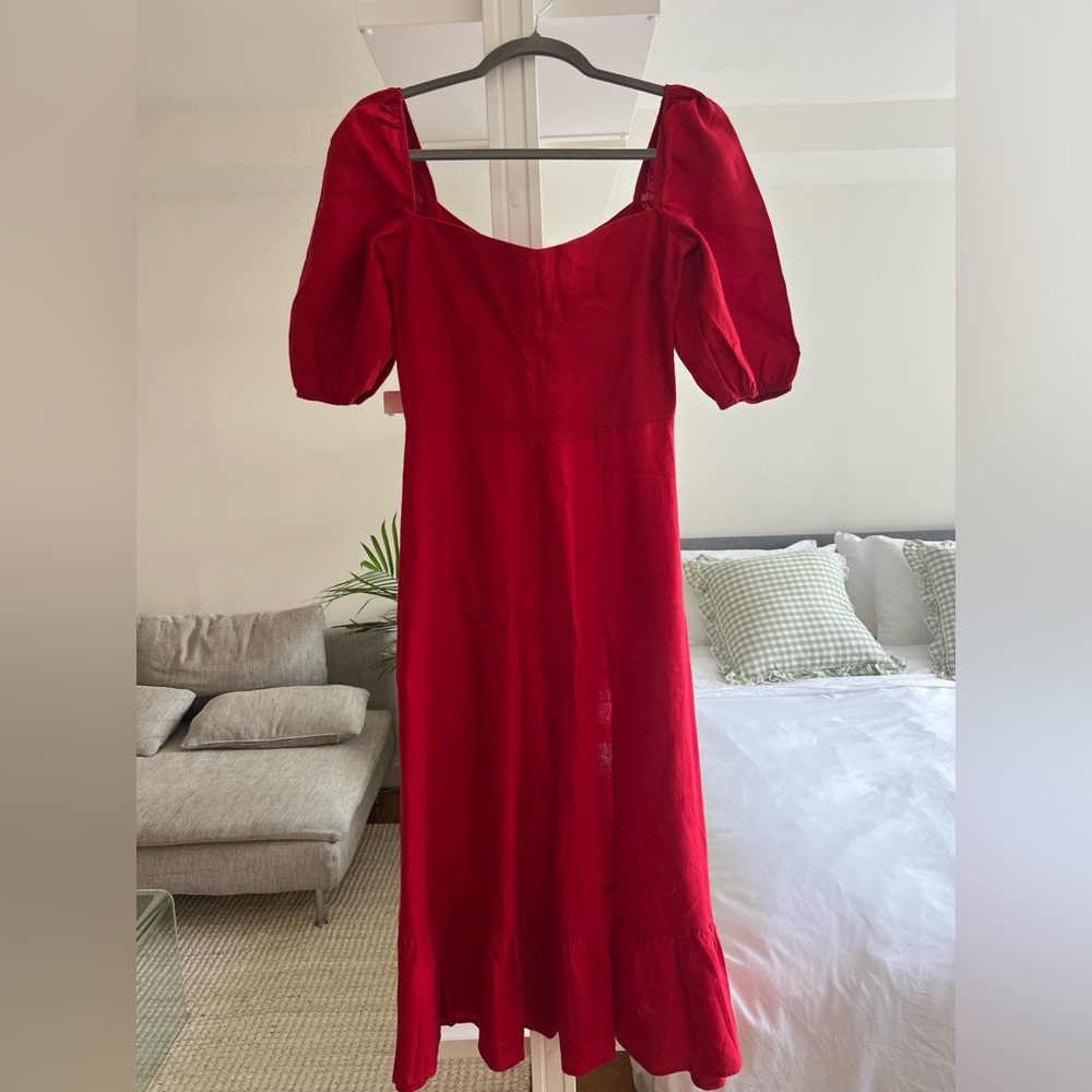 Reformation Belgium Linen Dress Red
